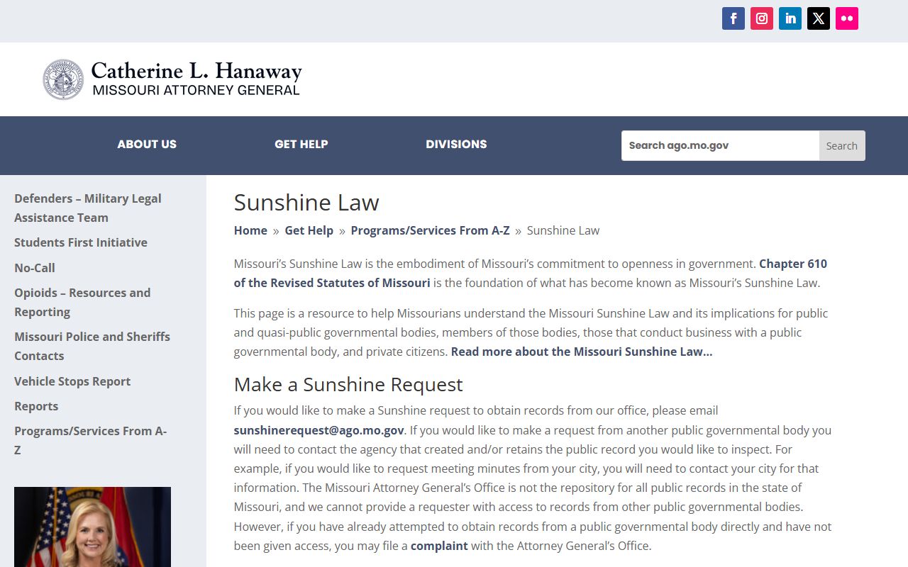 Bollinger County jail mugshots Missouri Sunshine Law request guidance